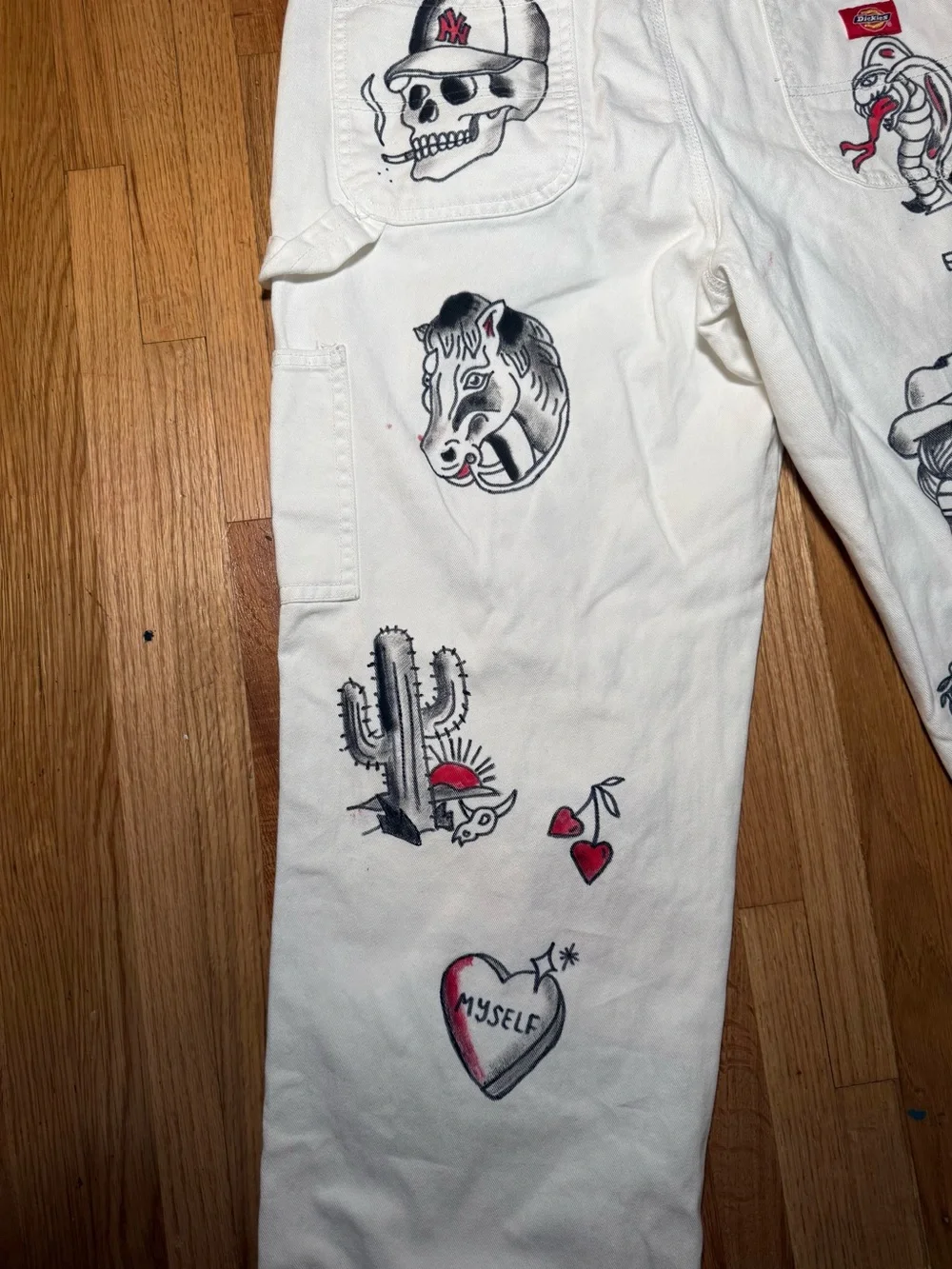 White Men’s Hand painted  Cargo Pants
